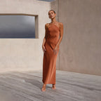 Damen Satin-Maxikleid mit schulterfreiem Design und elegantem Fall R&B