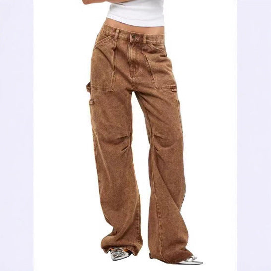 Damen lässige Cargo-Jeans mit verstellbarem Bund