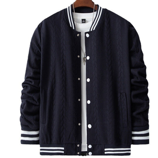 Herren sportliche Collegejacke mit strukturierter Oberfläche und modernen Kontraststreifen R&B