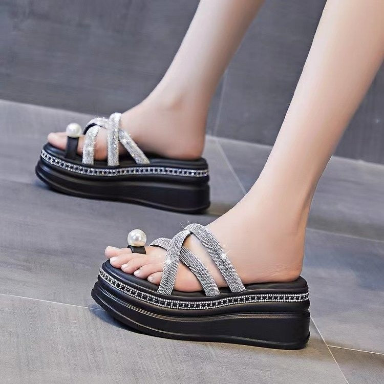 Damen Glitzernde Plateau-Sandalen mit eleganten Riemchen
