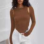 Damen Langarmshirt mit asymmetrischem Cut-Out und Rippstruktur R&B