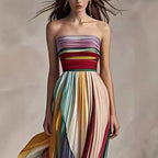 Damen Maxikleid mit Schwingenden Falten und Elegantem Bandeau-Ausschnitt R&B