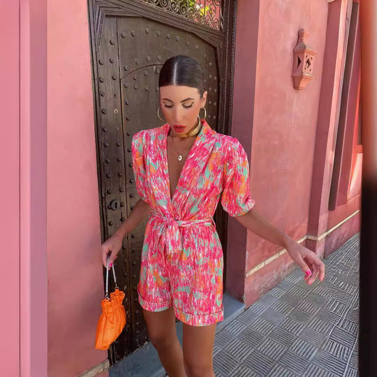Damen Lebhaftes Print Lässiger Jumpsuit R&B