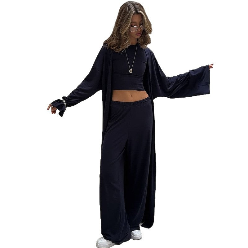 Damen gemütliches Loungewear-Set mit weitem Cardigan und Cropped Top R&B