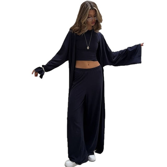 Damen gemütliches Loungewear-Set mit weitem Cardigan und Cropped Top R&B
