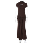 Damen Elegantes Langarm-Maxikleid mit raffiniertem Knotendesign R&B