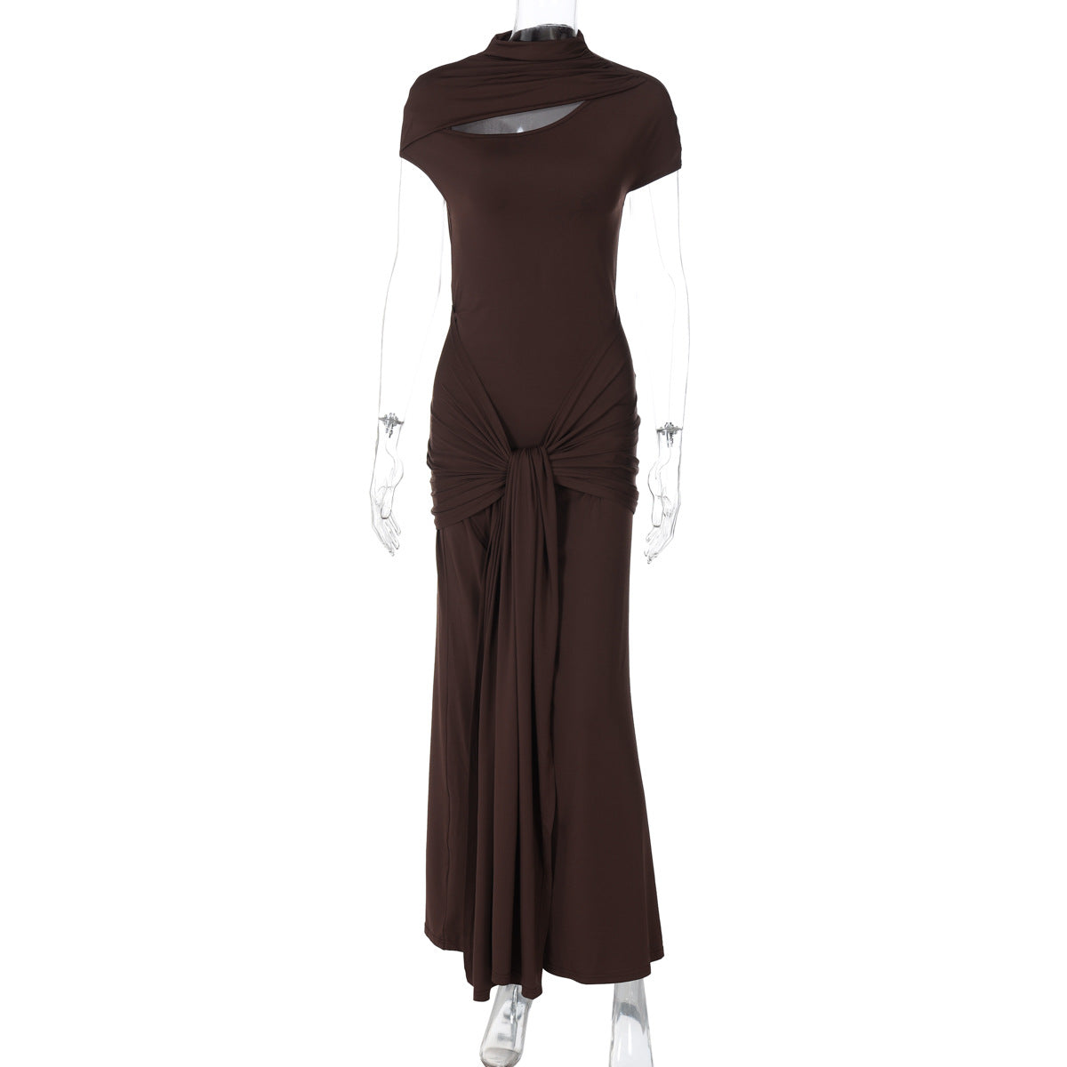 Damen Elegantes Langarm-Maxikleid mit raffiniertem Knotendesign R&B