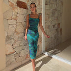 Damen Figurbetontes Maxikleid mit ästhetischem Blumendesign und Schlitzdetails EB