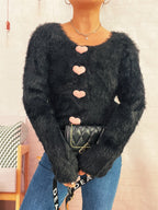 Damen Kuscheliger Strickpullover mit Herzknöpfen R&B