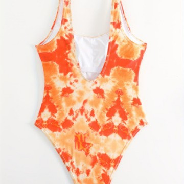 Damen Einteiliger sportlicher Badeanzug mit modischem Tie-Dye-Design R&B
