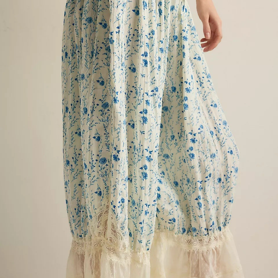 Damen Blumenmuster Hose mit Spitzenabschlüssen R&B