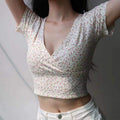 Damen Crop-Top mit floralem Muster und elegantem V-Ausschnitt