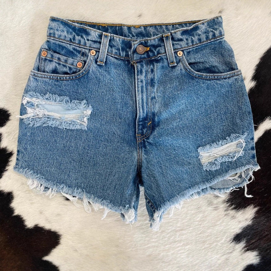 Damen Destroyed Denim Shorts R&B