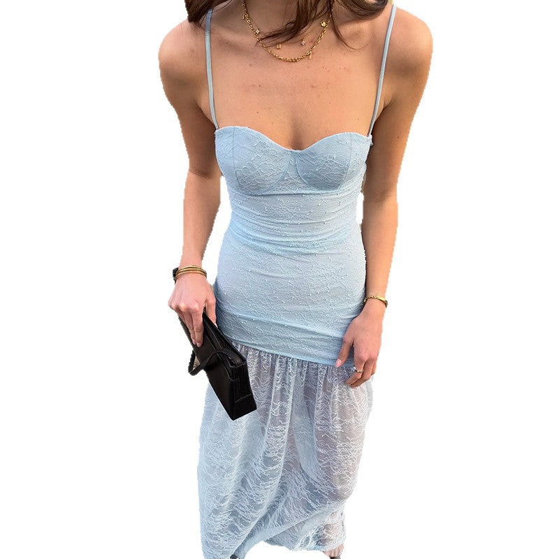 Damen Gerafftes Maxikleid mit Spitzen-Overlay R&B
