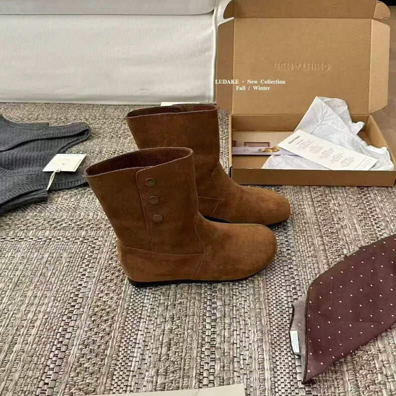 Damen Elegante Stiefel mit modischer Knopf-Dekoration R&B
