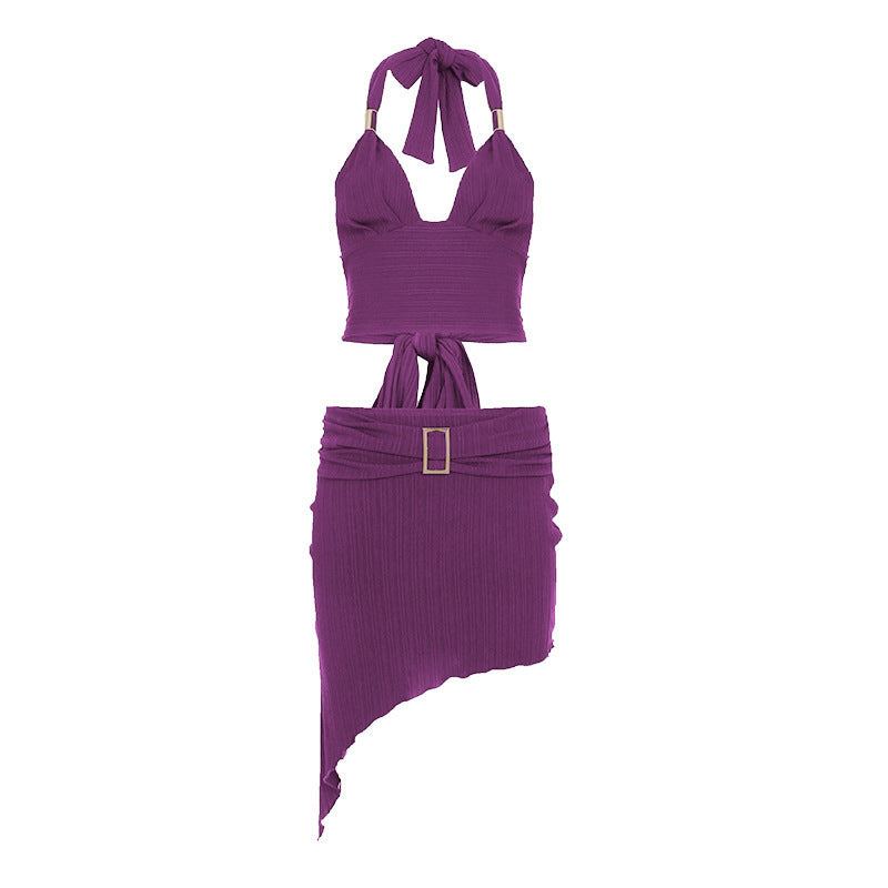 Damen Set aus Crop-Top und asymmetrischem Rock mit Rüschen-R&B