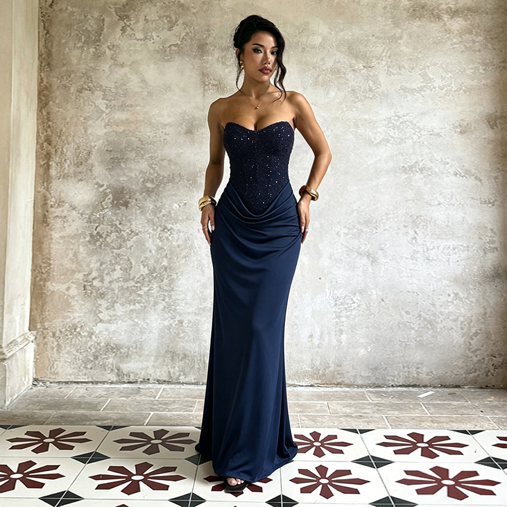 Damen Elegantes Abendkleid mit Herz-Ausschnitt und schimmerndem Oberteil R&B