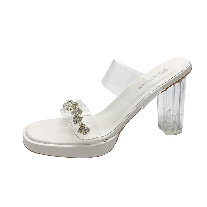 Damen transparente Mules mit funkelndem Strass-Riemchen R&B