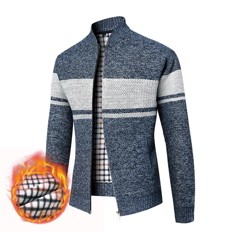 Herren modischer Strickjacke mit modernem Stehkragen und warmem Innenfutter