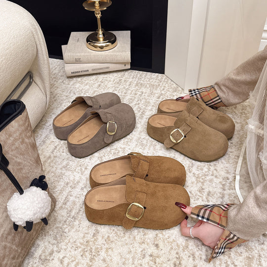 Damen Clogs aus hochwertigem Wildleder mit eleganter Schnalle R&B