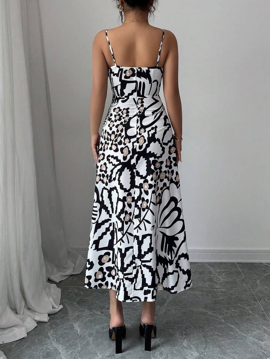 Damen Maxikleid mit elegantem grafischem Design und verstellbaren Trägern R&B
