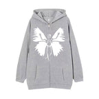 Damen Zip-Hoodie mit einzigartigem Skelett- und Schmetterlingsmotiv