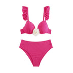 Damen Hochtailliertes Bikini-Set mit Rüschen und floralem Detail R&B