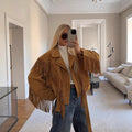 Damen Wildlederjacke mit fransigen Details und taillierbarem Gürtel R&B