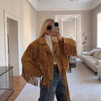 Damen Wildlederjacke mit fransigen Details und taillierbarem Gürtel R&B