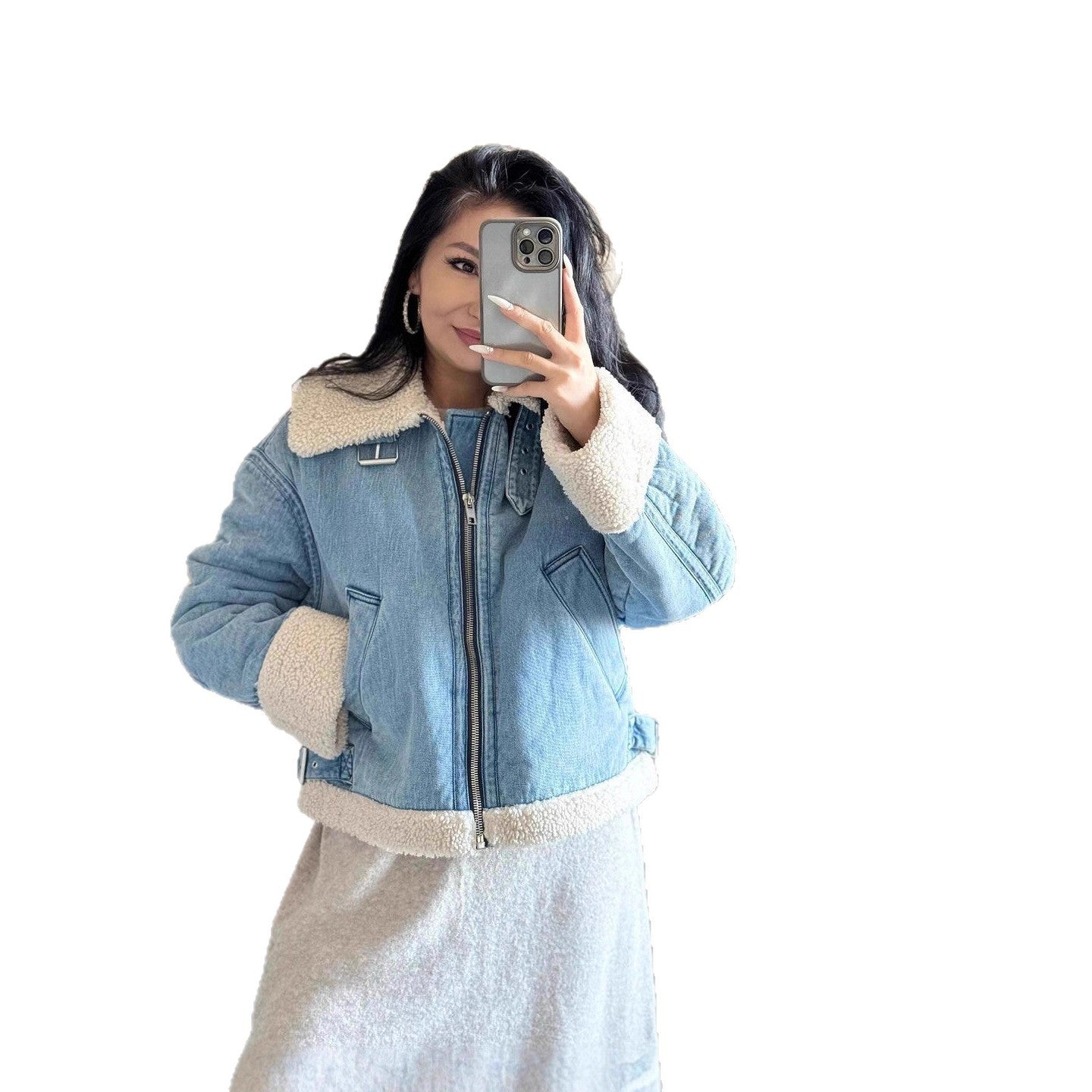 Damen lässige Übergangsjacke mit Kunstfellkragen R&B