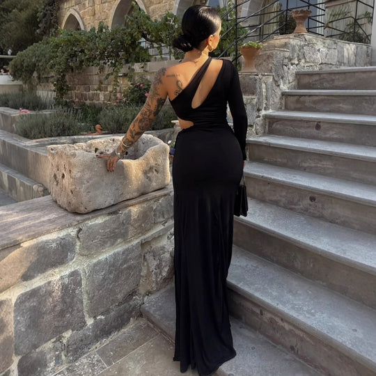 Damen Elegantes asymmetrisches Kleid mit Schößchen und hautfreundlichem Stoff R&B