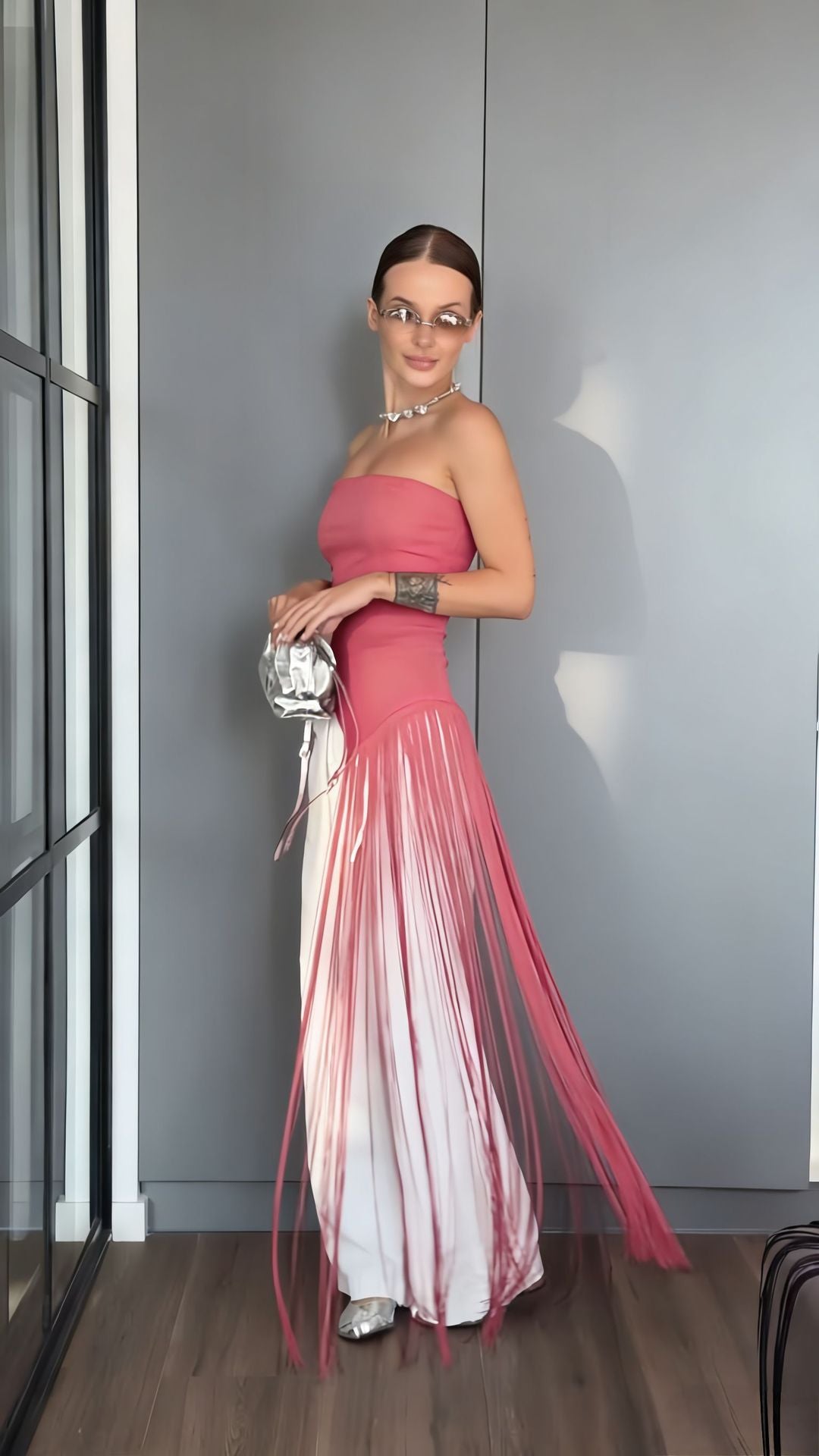 Damen Maxikleid mit schimmerndem Fransen-Design R&B