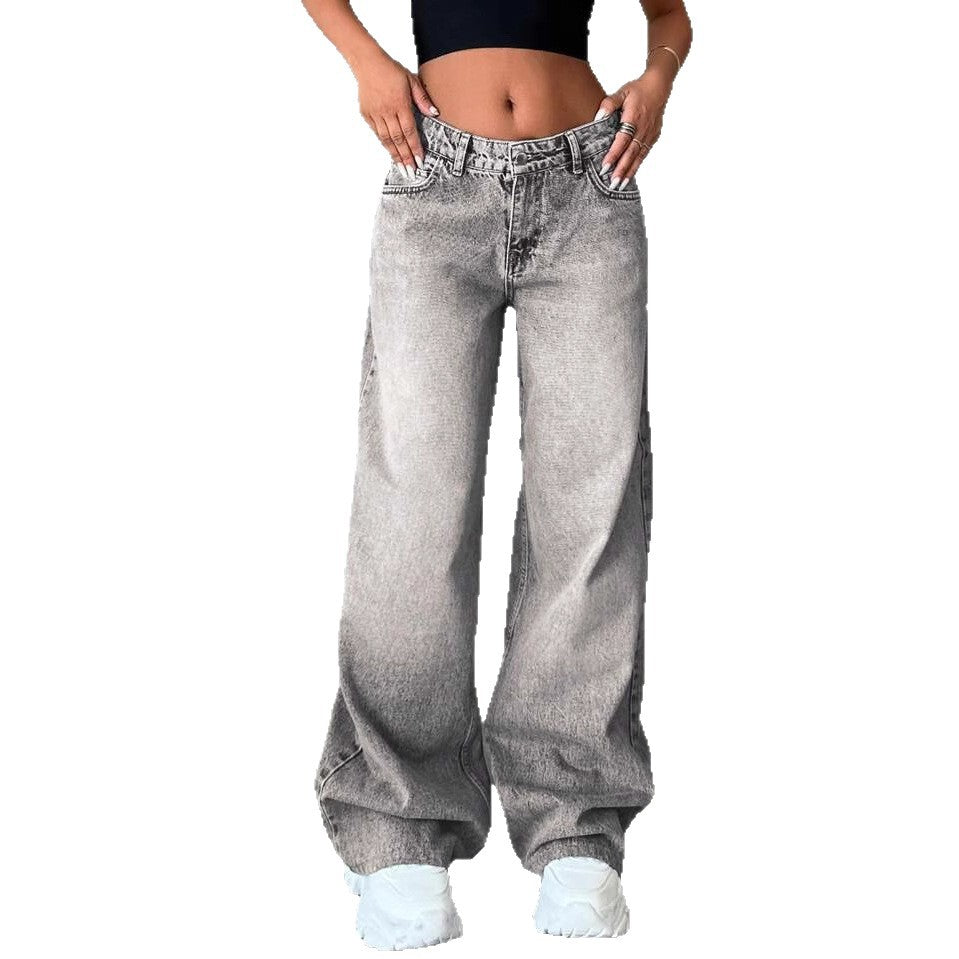 Damen Weite High-Waist Jeans mit elegantem Design und lässigem Schnitt R&B