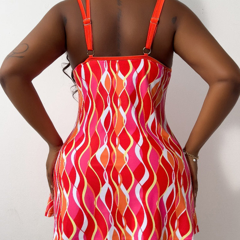 Damen Strandkleid mit modischem Wellenmuster R&B