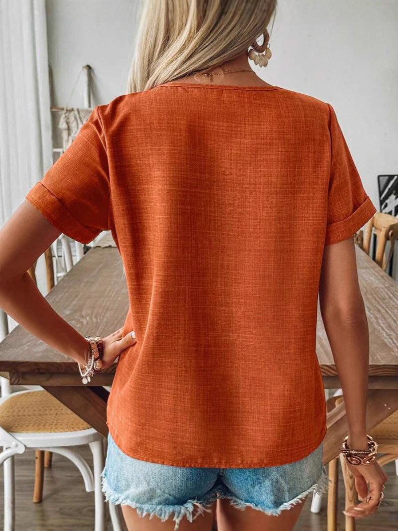 Damen Kurzarmbluse mit dekorativen Knopfdetails und modernem Schnitt Heidi-Mode