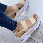 Damen Komfortable Plattform-Sandalen mit breiten Riemen und rutschfester Sohle EB