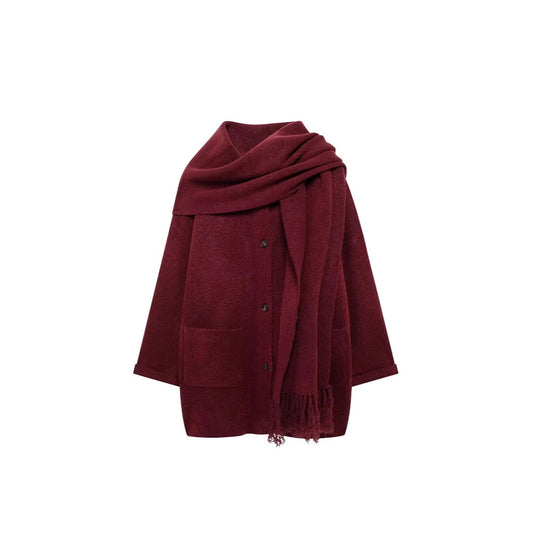 Damen elegante Oversize-Jacke aus warmer Wolle mit Taschen R&B