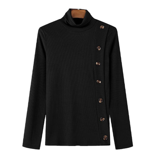 Damen Langarm Rollkragenpullover mit Knopfdetails R&B