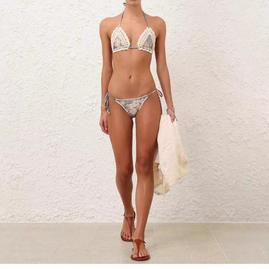 Damen Triangel-Bikini mit Häkel-Details R&B