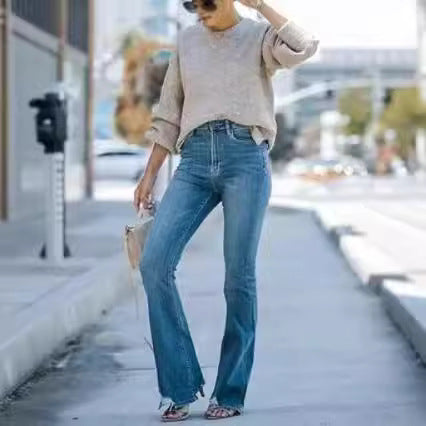 Damen Flared Jeans mit hohem Bund und modischem Schnitt R&B