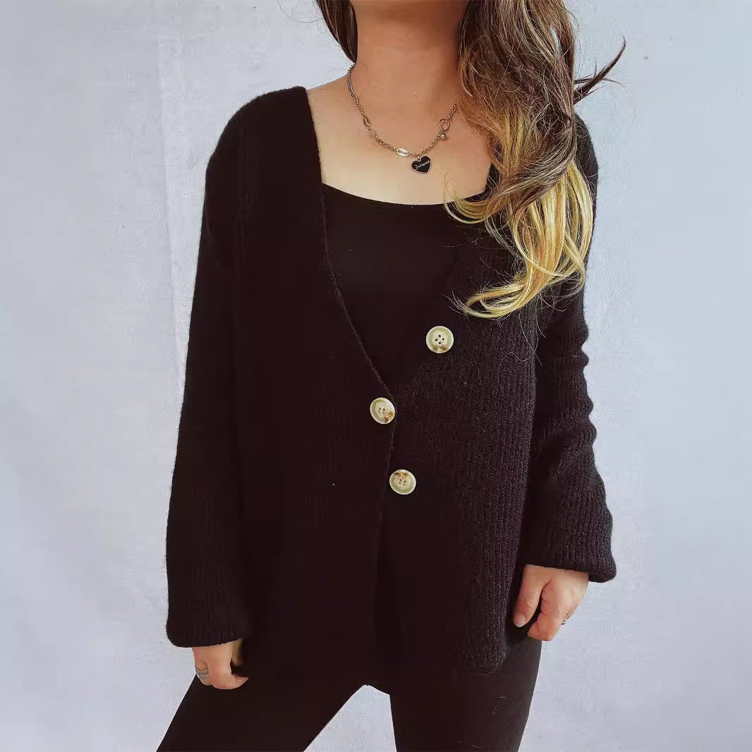 Damen lässiger Strickcardigan mit dekorativen Knopfdetails R&B