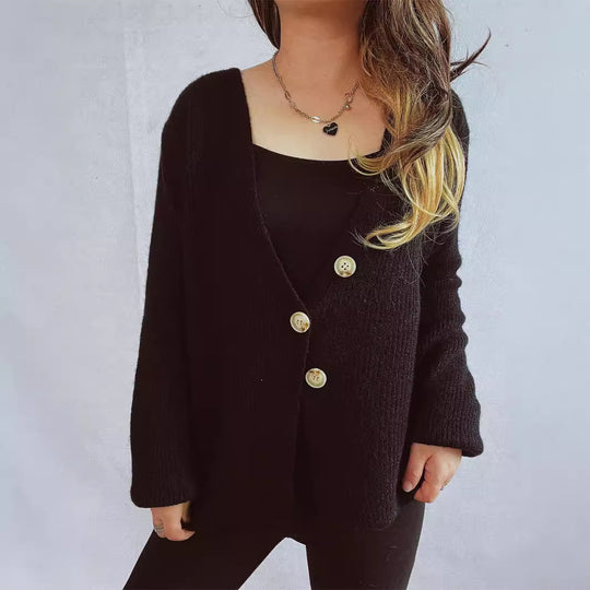 Damen lässiger Strickcardigan mit dekorativen Knopfdetails R&B