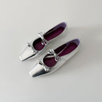 Damen Ballerinas mit schimmernder Metallic-Oberfläche und verspieltem Schleifendetail