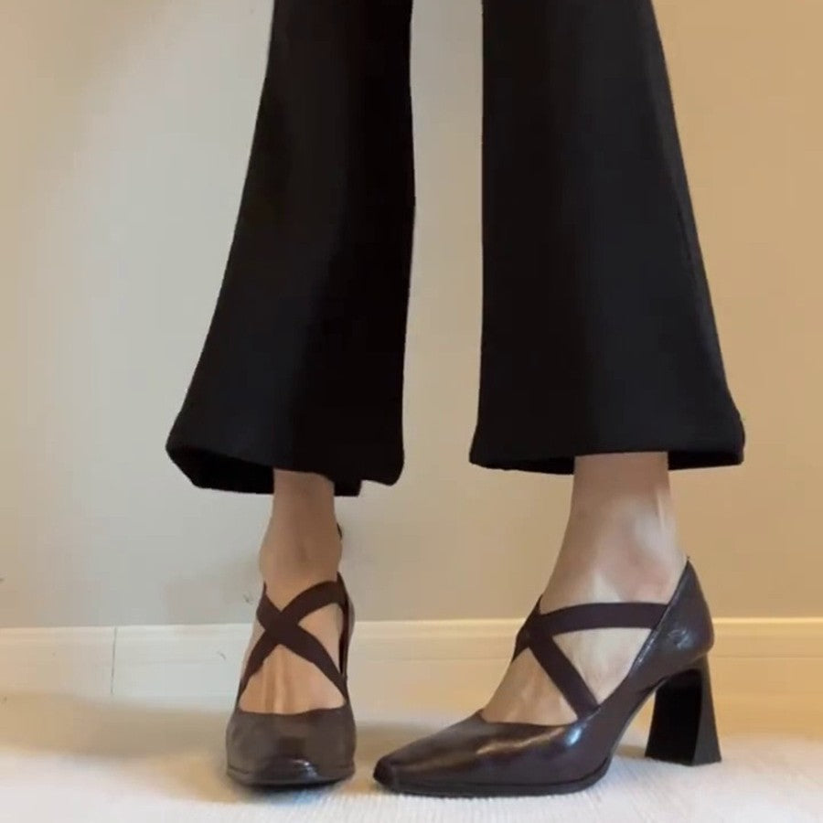 Damen elegante Pumps mit elastischen Kreuzriemen R&B