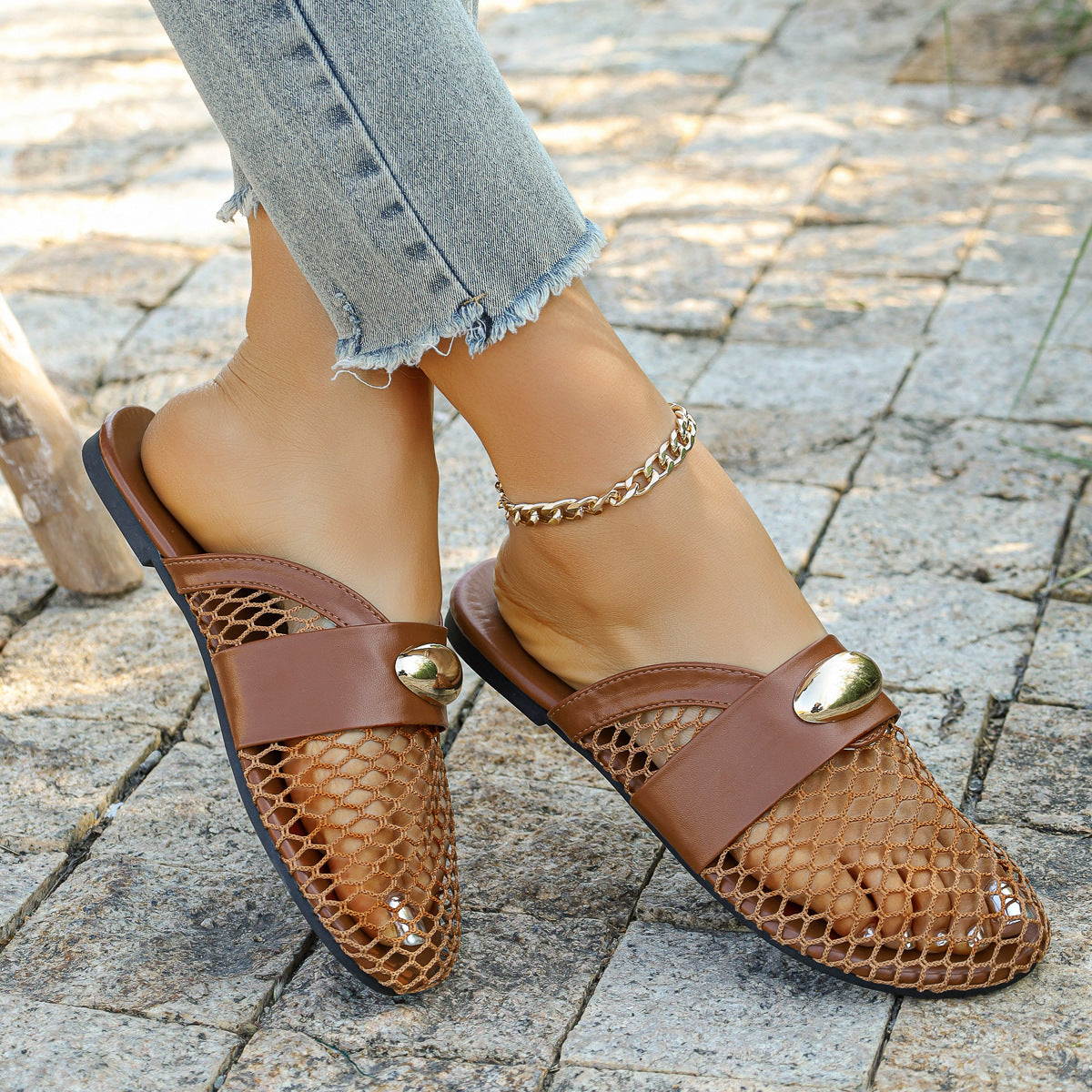 Damen trendige Netz-Sandalen mit glänzenden Akzenten und komfortablem Fußbett R&B