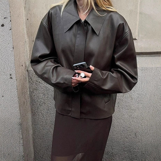 Damen modische Kunstlederjacke mit oversized Design R&B
