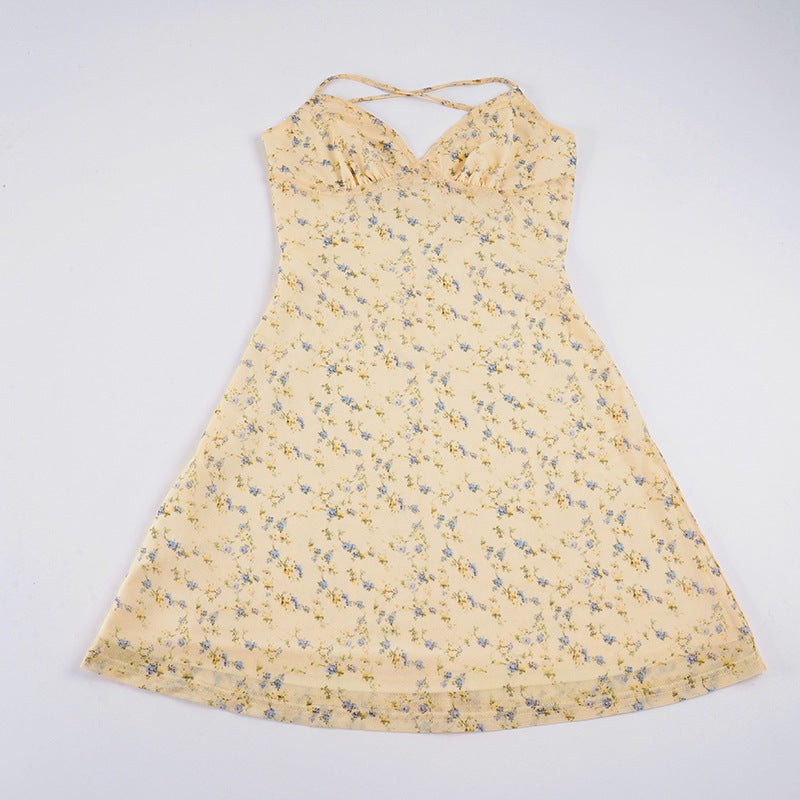 Damen Kurzarm Sommerkleid mit floralem Design und verstellbaren Spaghettiträgern R&B