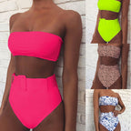 Damen Bandeau-Bikini mit hochtaillierten Hosen