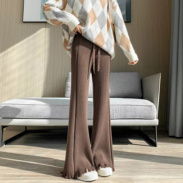 Damen weite Ripp-Pullover-Hose mit fransigem Saum R&B