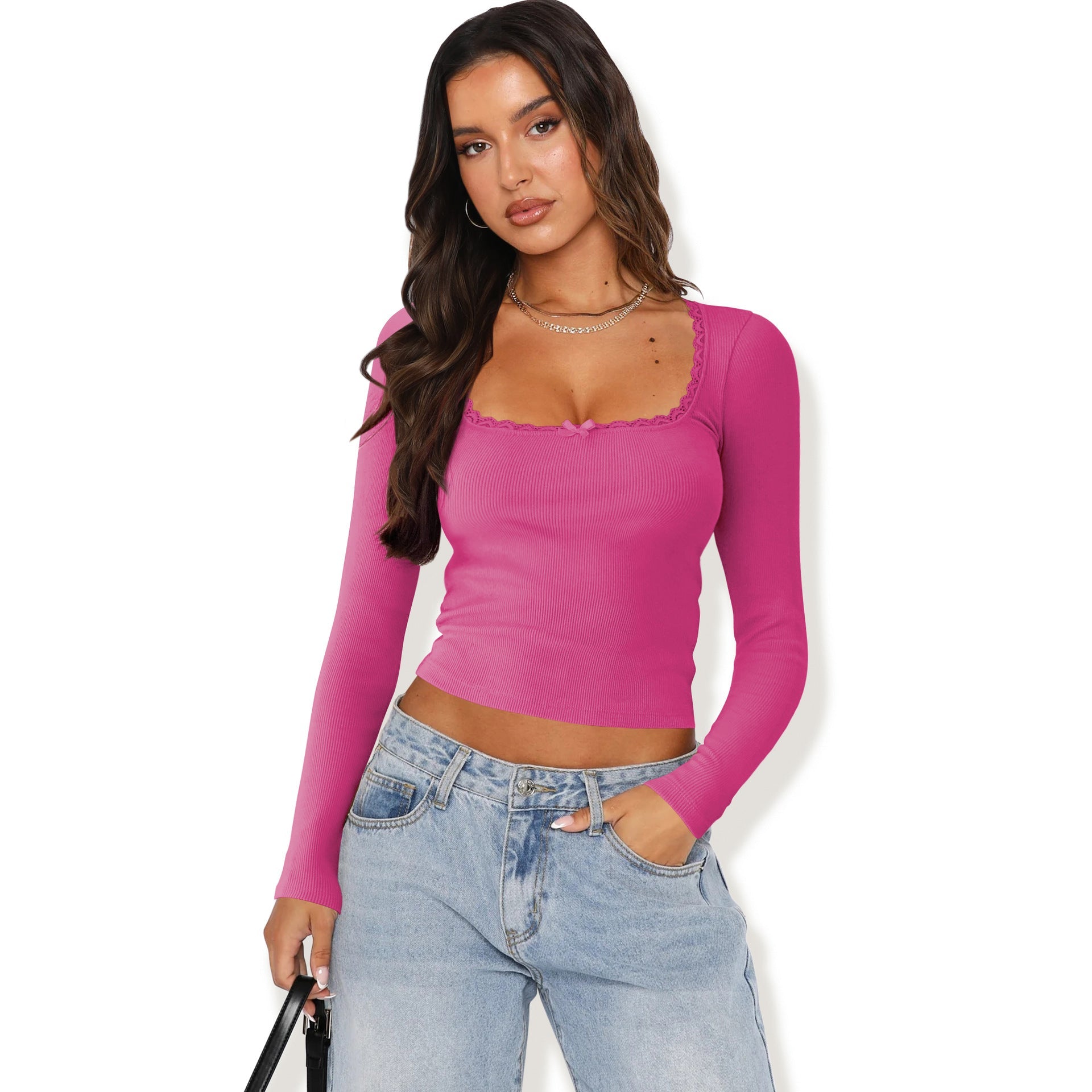 Damen Langarmshirt mit eleganter Rüsche und körpernaher Passform